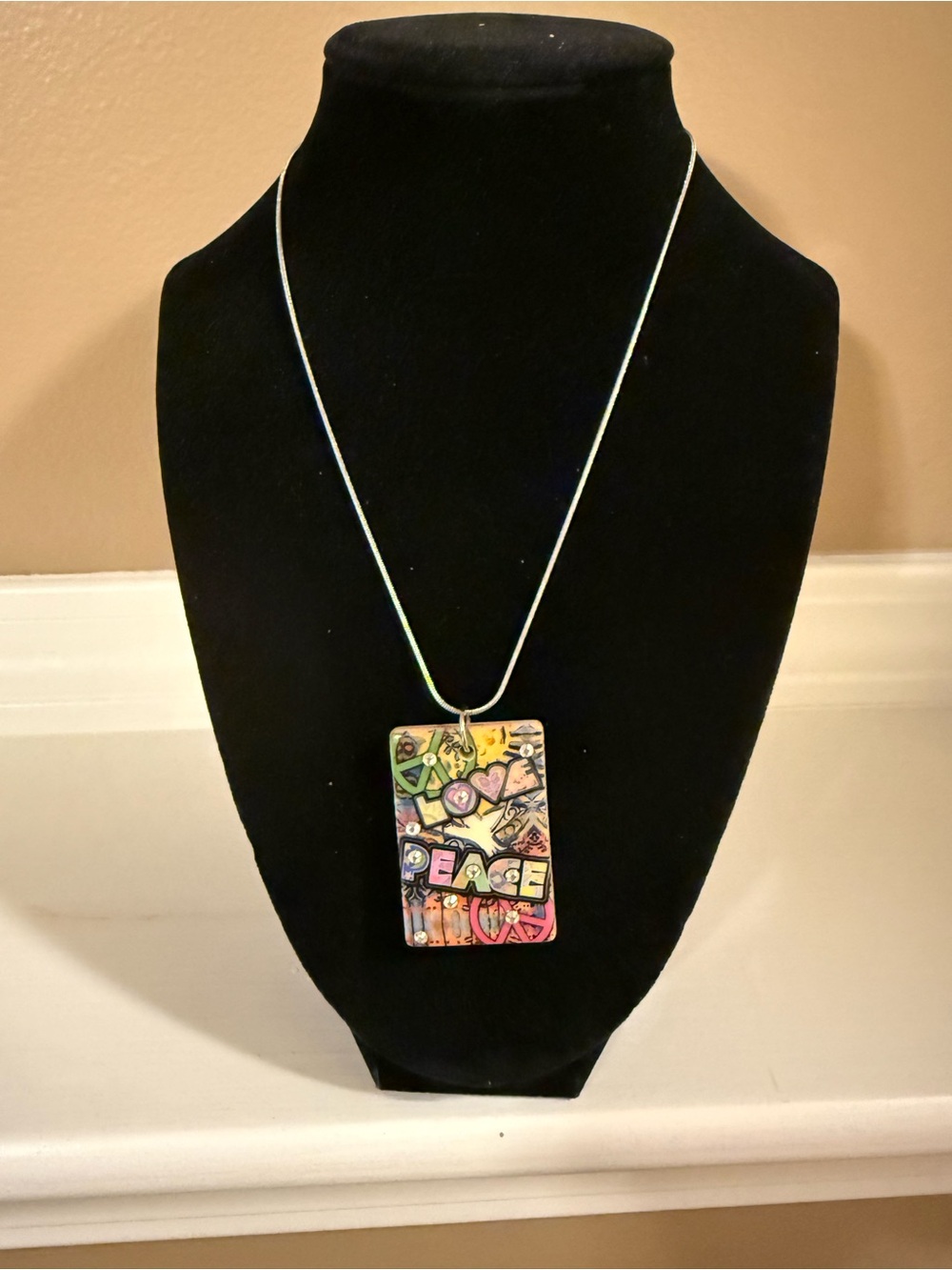Handmade Peace and Love Necklace with Silver Tone Chain